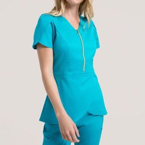 Jaanu Teal zipper scrub top- XS, like new